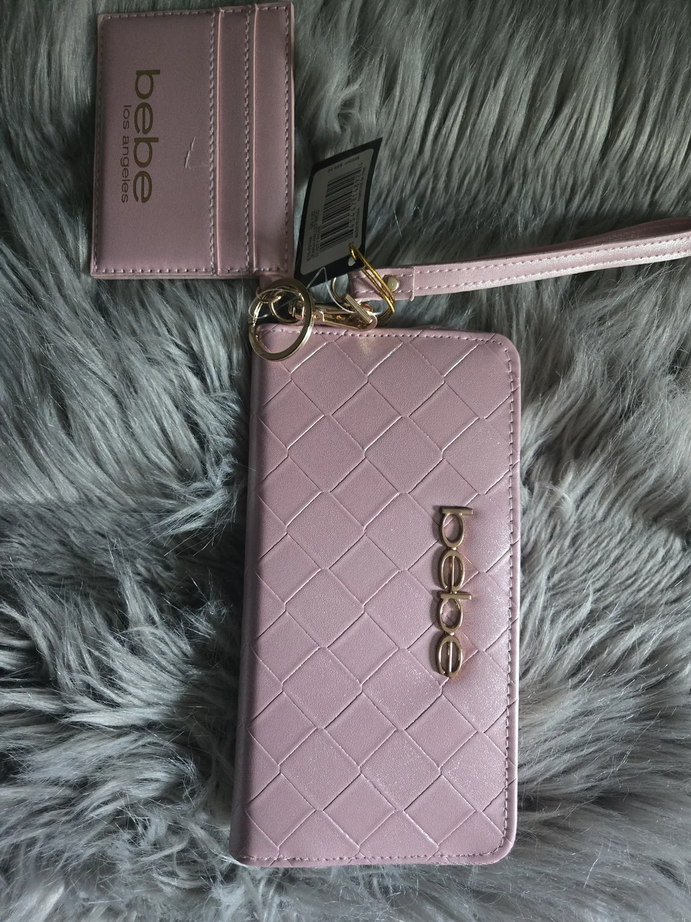 bebe Women's Pink Quilted Wallet and Card Holder Set